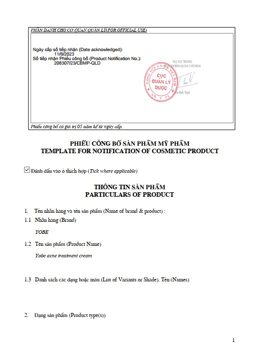 Kem Dưỡng Giảm Mụn Mờ Thâm Yobe 30g