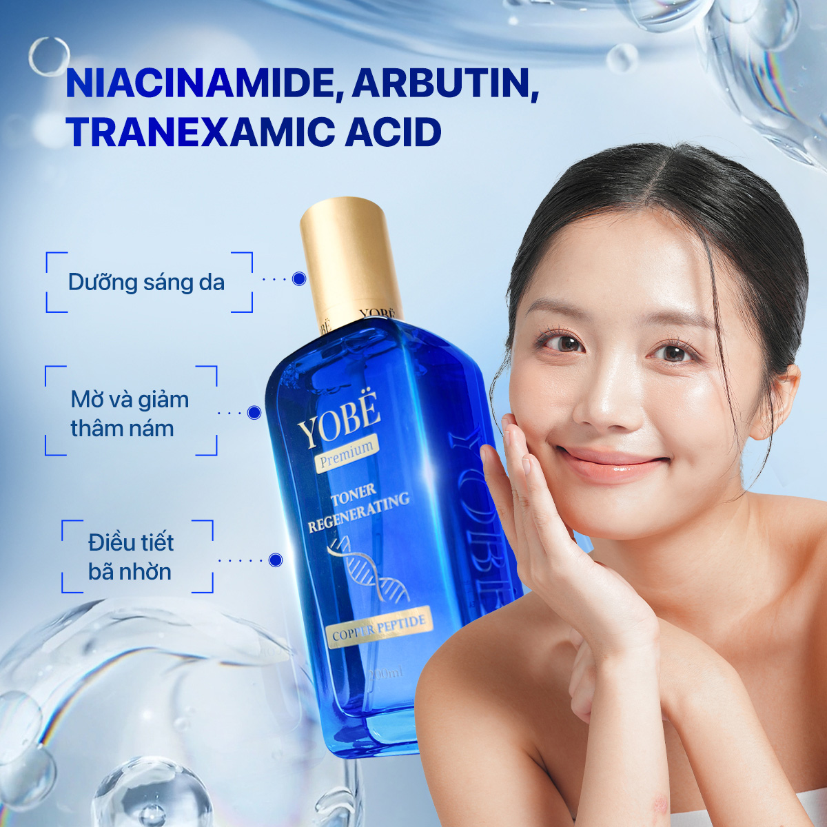 Toner Tái Sinh Làn Da & Ngăn Ngừa Thâm Nám Coppper Peptide YOBE 200mL