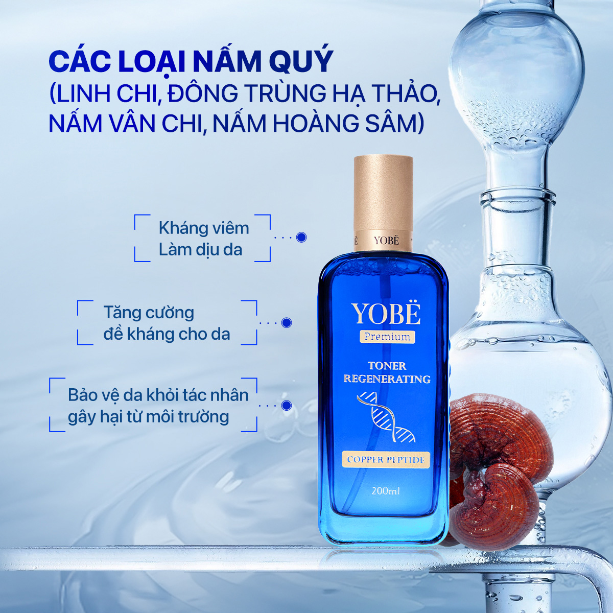 Toner Tái Sinh Làn Da & Ngăn Ngừa Thâm Nám Coppper Peptide YOBE 200mL