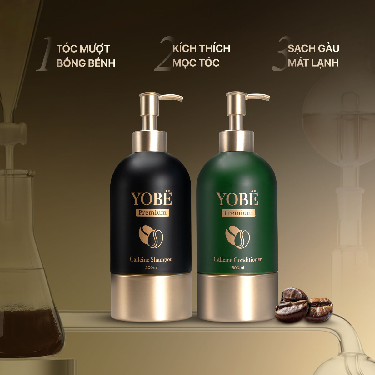 Combo Gội Xả Detox Da Đầu & Bóng Mượt Tóc Premium Caffein YOBE
