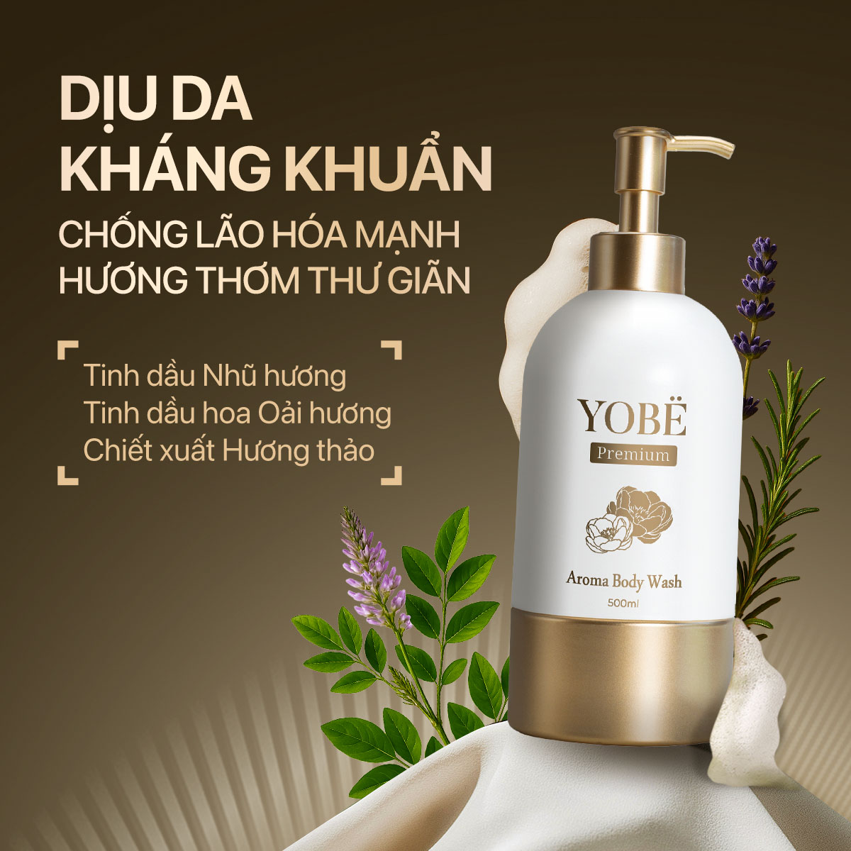 Sữa tắm Dưỡng Ẩm Mềm Mịn Da Tinh Dầu Thơm Aroma YOBE 500 mL